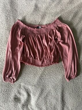 H&M Divided Dusty Rose Off Shoulder Smocked Crop Top Long Sleeve XL